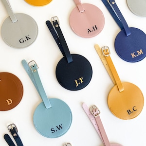 Personalised luggage tag travel - gift/birthday/ wedding/ PU leather / custom name / grey / pink / blue / black / brown / mustard / initials