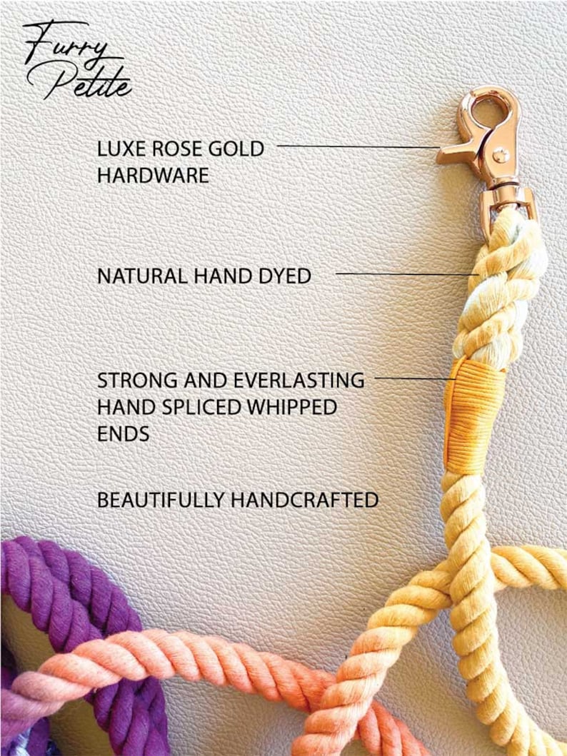 Sunkissed Rope Dog Lead / Dog Leash / Rose Gold Clip / 152cm long / Braided Fibre / Autumn / Orange / Yellow / Red / Handmade /Natural dye image 9