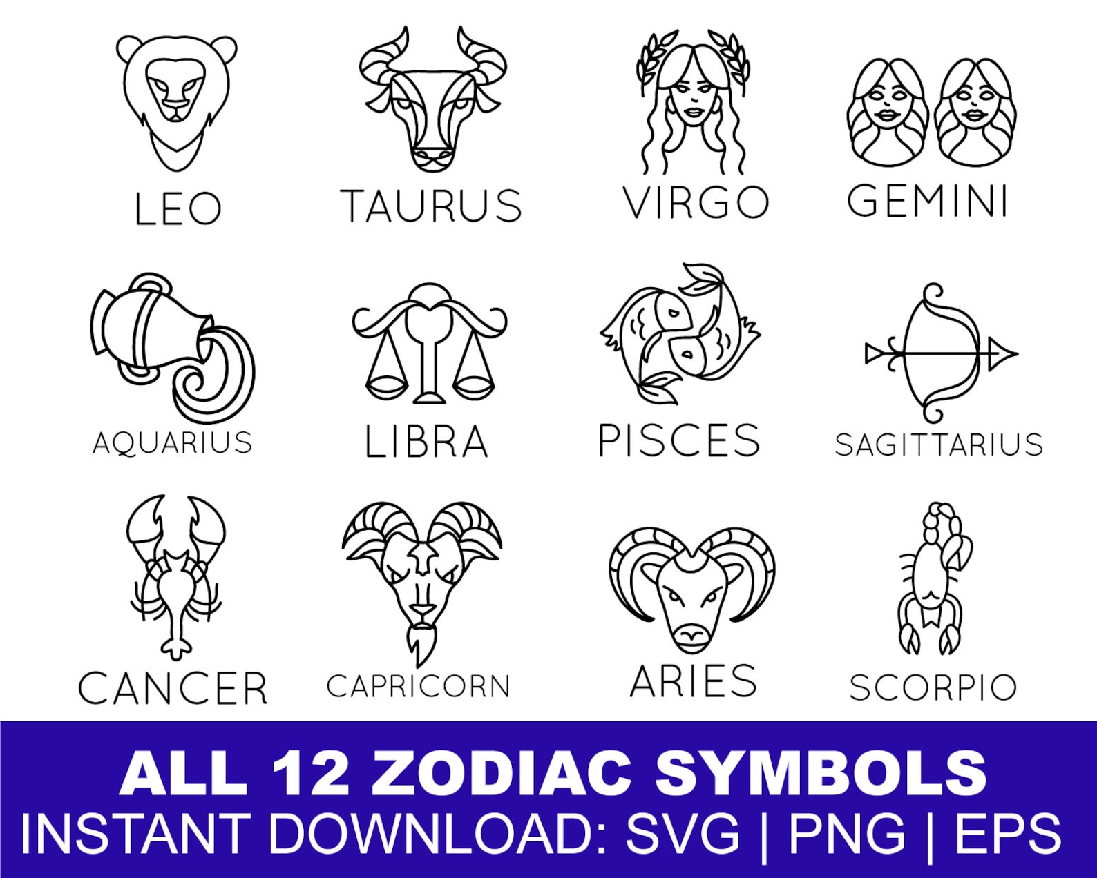 Zodiac Signs SVG 12 SVG Cut File Bundle Commercial Use Silhouette ...