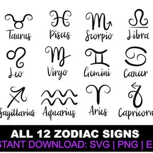 Sternzeichen SVG Bundle, Alle 12 Sternzeichen svg, Astrologie Svg, Horoskop Svg, Astrologie Zeichen Svg Bundle, Sternzeichen Zeichen für Cricut, Svg, Eps, Png