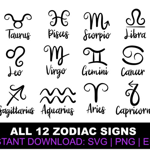 Zodiac Signs SVG EPS PNG Bundle Astrology Zodiac Sign - Etsy
