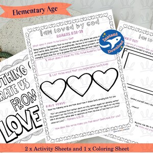 Christian I am Loved by God Activity Sheets for Elementary Kids, Bible Verse Coloring Page, Kids Church Sunday School Homeschool Printables