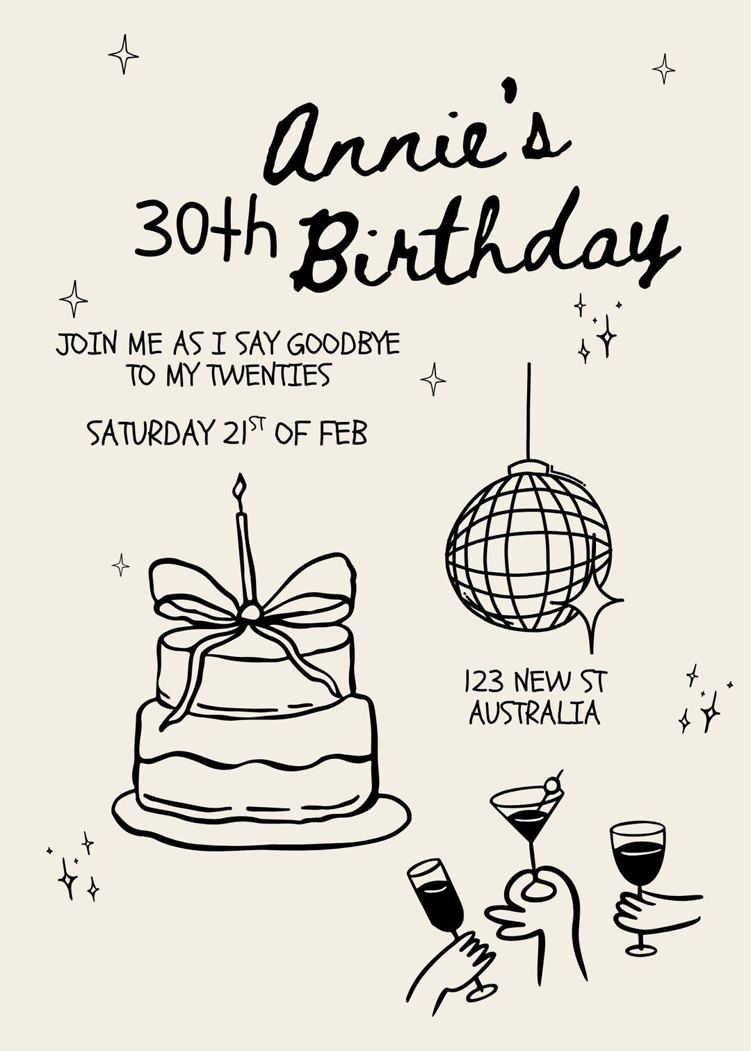 Editable 30th Birthday Invitation Template | Minimalist Birthday Invite ...
