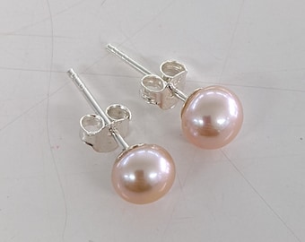 Australian seller stock - 925 sterling silver VERY SMALL Peach-Lavender Freshwater Pearl Stud Earrings women girls teen