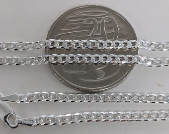 080 Australian seller stock - MaDE IN ITALY 925 sterling silver 3mm wide Curb chain 35cm to 100cm 14inches to 40inches unisex baby necklace