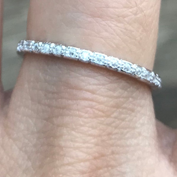 Australian seller stock - 925 sterling silver Thin Square Round CZ stackable band ring sizes 4.75 to 11.75 us sizing J to Z uk aus