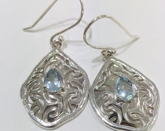 Australian seller stock - 925 sterling silver 100% Genuine Blue Topaz Gemstone DECEMBER BIRTHSTONE Drop Earrings
