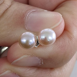 Australian seller stock 925 sterling silver VERY SMALL Peach-Lavender Freshwater Pearl Stud Earrings women girls teen image 3