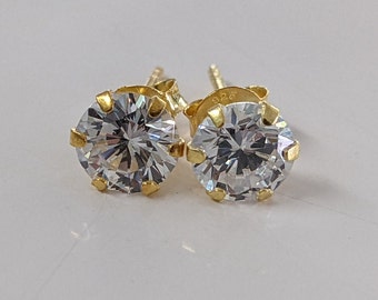 Australian seller stock - 925 sterling silver w/ Yellow Gold Plated 6mm Round Cz Studs Earrings women girls teen