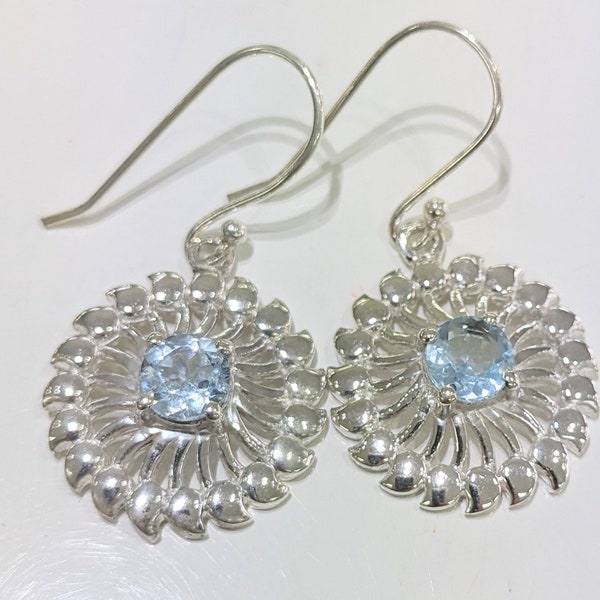 Australian seller stock - 925 sterling silver 100% Genuine Blue Topaz Gemstone DECEMBER BIRTHSTONE Drop Earrings