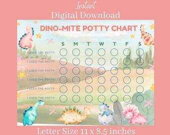 Tabla de entrenamiento para ir al baño con dinosaurios, tabla de pegatinas de recompensa con dinosaurios (descarga digital)