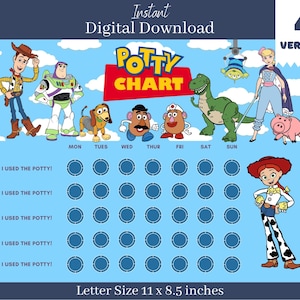 Gráfico de Toy Story / Gráfico de recompensas de Toy Story / Gráfico de entrenamiento para ir al baño para niños pequeños / Gráfico de pegatinas