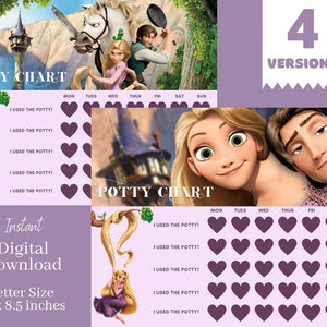 Gráfico Rapunzel | Gráfico de recompensas Rapunzel | Gráfico de treinamento potty para crianças | Gráfico de adesivos | Gráfico de penico emaranhado