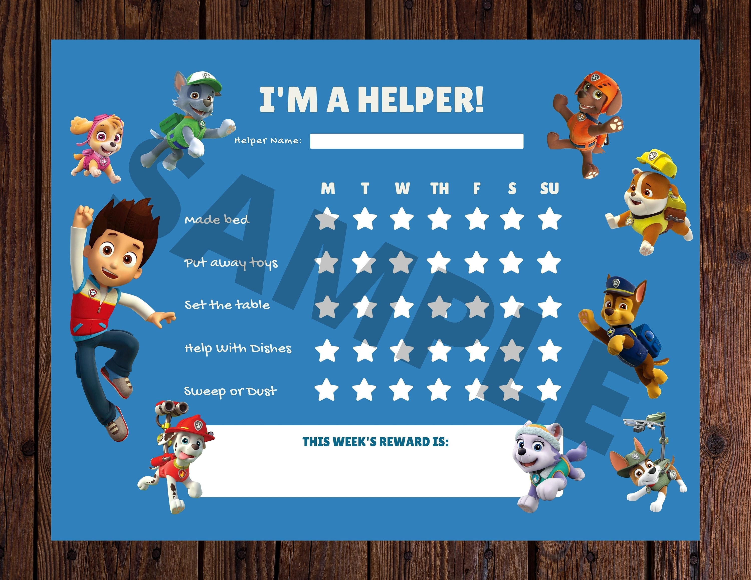 Paw Patrol Helper Chart PAW Patrol Sticker Chart Paw Patrol Etsy