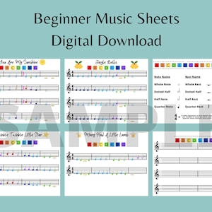 Aprende partituras para piano // Notas musicales para principiantes // Recortes de pestañas de piano en color // Eres mi sol // Jingle Bells