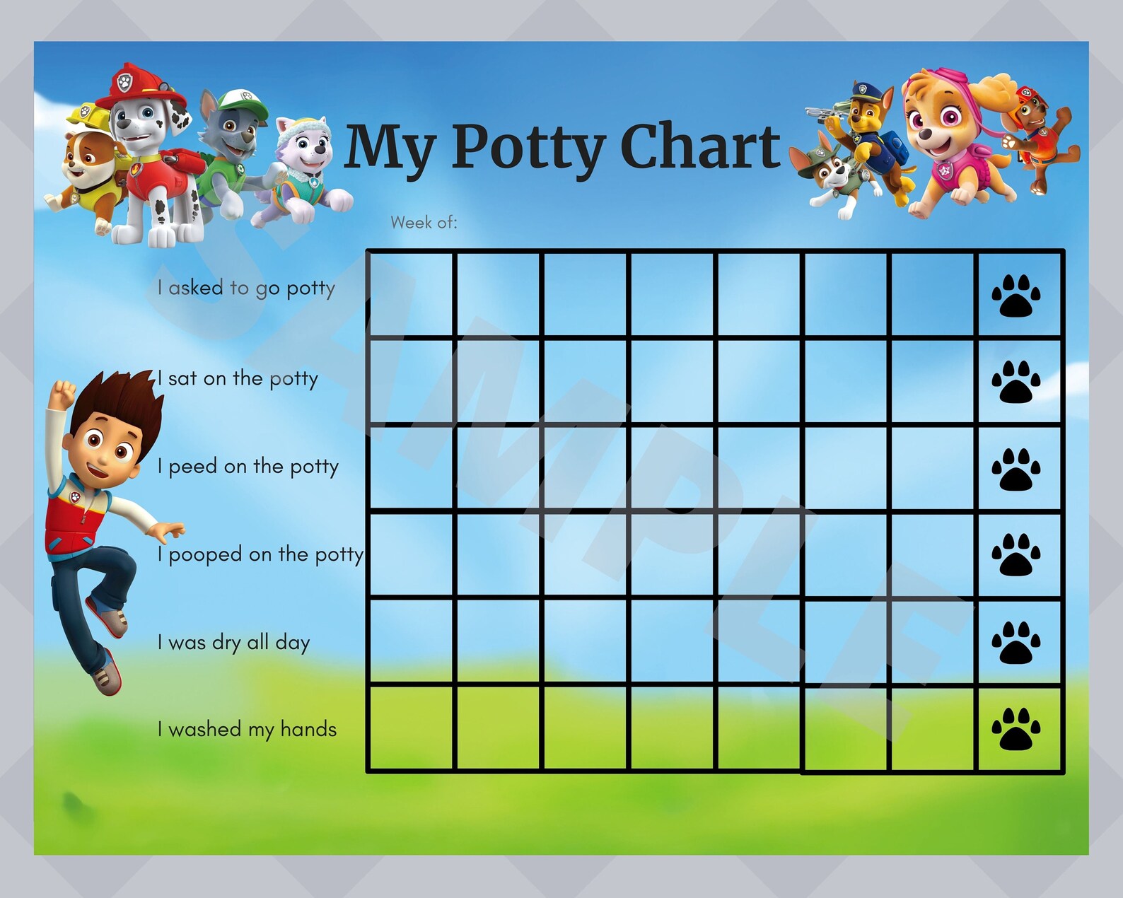 Paw Patrol Potty Training Chart Printable