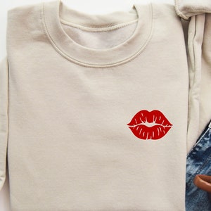 Red Lips Sweatshirt, Cute Lips Sweatshirt, Women sweatshirts, Valentine&#39;s Day Shirt, Cute Valentines Day Sweatshirt, Valentine&#39;s Day Gifts
