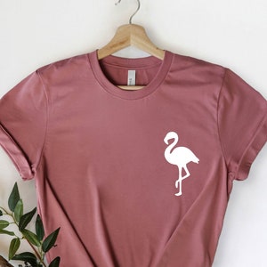 Flamingo Silhouette Pocket Shirt, Summer Beach Tee, Tropical Vacation Top, Cute Flamingo Lover T-Shirt, Coastal Resort Wear Gift