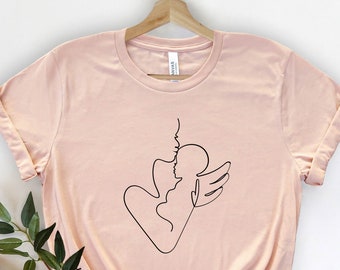 Mother and Angel Line Art Shirt - Mom and Baby Matching Tee