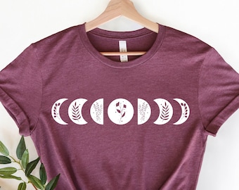 Camiseta floral con fases lunares: camiseta bohemia de astronomía celestial