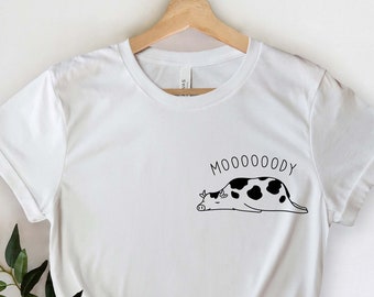 Funny Moody Cow Shirt, Pocket Size Animal Tee, Cute Farm Cow Graphic T-Shirt, Country Life Humor Top, Cow Lover Gift Idea