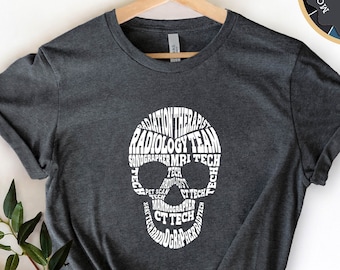 Radiology Team T Shirt Skeleton Word Art Funny Rad Tech Graphic Tee Medical Imaging Student Gift Healthcare Xray Tech Top