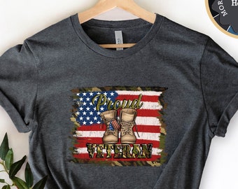Proud Veteran T-Shirt: American Flag Army Boots Graphic