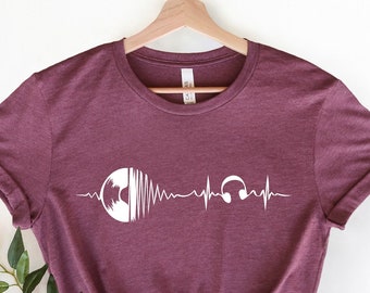 Heartbeat Music Shirt: Record Player, Headphones Graphic Tee
