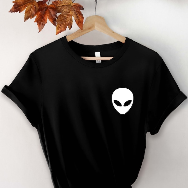 Alien Head, Alien T-Shirt, Alien Shirt, Ufo Shirt, Alien Tee Shirts, Black Unisex Shirt, Space Shirt, Science Shirt, Pocket T-Shirt