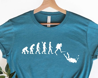 Scuba Diving Evolution T-Shirt, Funny Diver Gift Tee, Ocean Lover Graphic Shirt, Marine Life Diving Top, Scuba Humor Beach T-Shirt