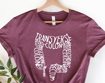 Colon Anatomy T-Shirt, Endo Nurse Gift Tee, Anatomical Organ Graphic Shirt, Medical Student Top, Funny Gastroenterology Doctor Shirt