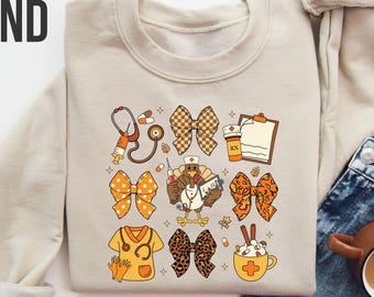 Nurse Turkey Thanksgiving Sweatshirt, Cute Fall Nurse Gift, Healthcare Worker Shirt, Medical Autumn Pullover, Stethoscope Turkey Top