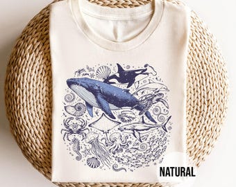 Ocean Life Shirt, Marine Biology T-Shirt for Sea Lover, Whale Shark Turtle Graphic Tee, Coastal Nature Gift, Under the Sea Nautical Apparel