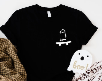 Ghost Pocket Shirt, Cute Ghost Shirt, Skateboarder Shirt, Ghost Skateboard Shirt, Halloween Shirt, Funny Skateboard Shirt, Ghost Shirt