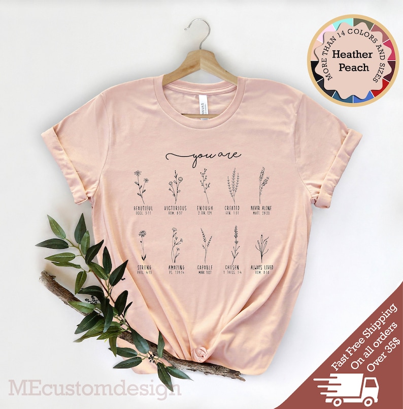 Wildflower Christian Shirt: You Are Bible Verse, Church T-Shirt image 1