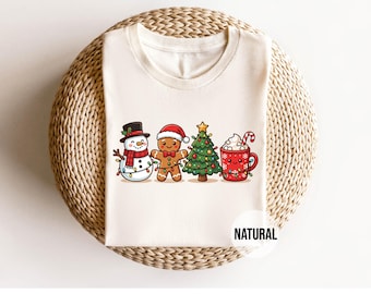 Cute Christmas Shirt, Gingerbread Christmas Tee, Snowman Holiday Shirt, Christmas Tree Tee, Hot Cocoa Shirt, Festive Christmas Gift