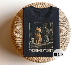 Midnight Shift Cat Shirt, Funny Cat Lover Tee, Vintage Smoking Cats T-Shirt, Retro Cat Shirt, Night Shift Tee, Funny Cat Gift, Cat Mom