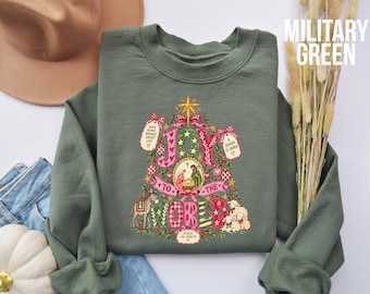 Christian Christmas Sweatshirt, Joy to the World Shirt, Nativity Christmas Sweater, Jesus Christmas Shirt, Faith Holiday Gift, Christian Tee