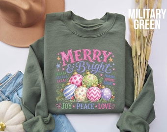Merry and Bright Shirt, Colorful Christmas Shirt, Christmas Ornament Tee, Holiday Shirt, Festive Christmas Tee, Merry Christmas Gift