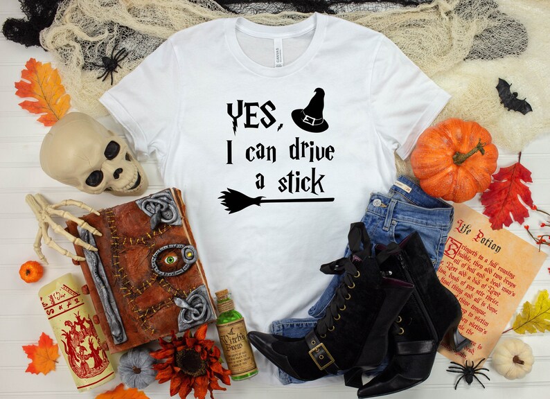 Spooky Shirt Witch T-shirt Hocus Pocus Shirt Halloween Tee Yes I Can Drive A Stick T-shirt Gift for Halloween Funny Halloween Shirt