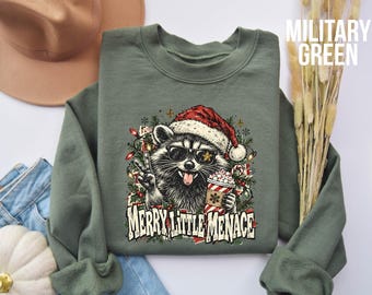 Merry Little Menace Shirt, Christmas Raccoon Shirt, Funny Raccoon Tee, Raccoon Lover Gift, Holiday Animal Shirt, Christmas Gift