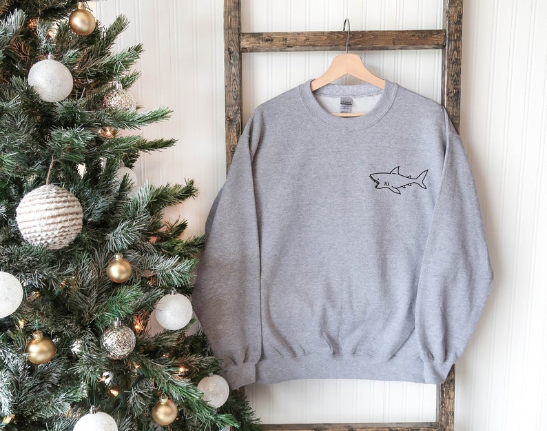 Funny Shark Pocket Sweatshirt, Cute Shark Sweatshirt, Little Shark Sweatshirt, Graphic T-Shirt, Cute Shark Shirt for Gift, Funny Sweater image 1