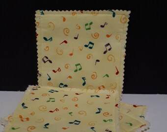 Yellow Music Notes Cotton Coasters Set of 4