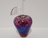 Jan Benda Krystyna Glass Canada Purple Iridescent Apple Paperweight Sculpture Signed