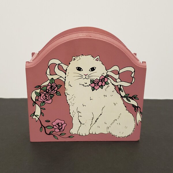 Vintage Cat Coasters, Wood Cork Drink Coasters, Pink Coaster Set