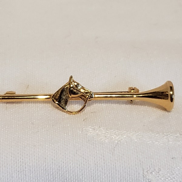 Equestrian Horse Brooch, Racehorse  Pin, First Call Trumpet, Vintage Equestrian Jewelry