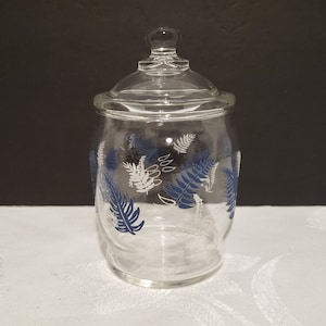 Vintage Glass Jar, Blue White Clear Candy Dish,