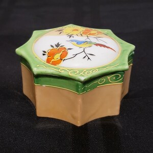 Lusterware Trinket Box, Bird Floral Ring Box, Vintage Covered Keepsake Box