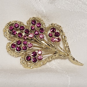 Vintage CORO Brooch, Gold Tone Pink Rhinestones Flower Pin