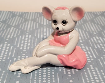 Ballerina Mouse Figurine Vintage Porcelain Pink Tutu